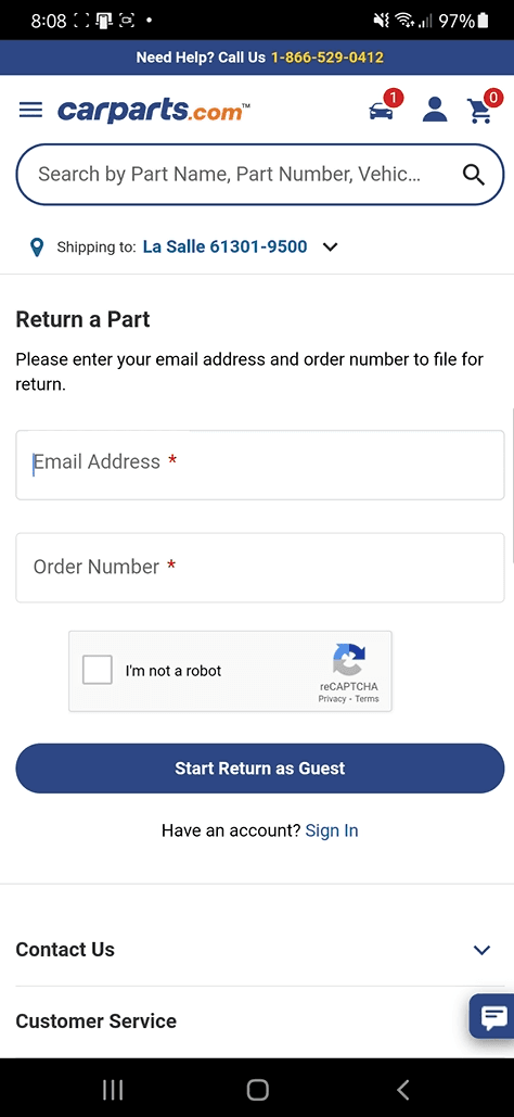 Mock-up of Returns Portal on Mobile - Screen 1